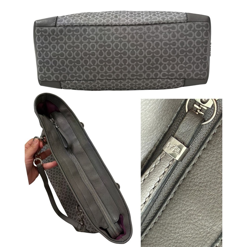 Coach Signature Jacquard Tote Bag Grey Canvas Leather Trim 26702 - Picture 5 of 9